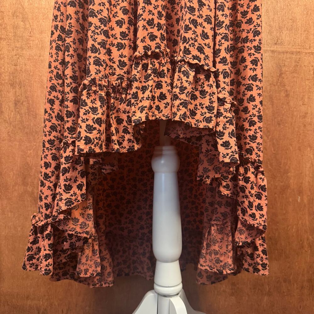 Patrons of Peace XS Adrian puff sleeve midi hi-low dress pink and black floral - Picture 4 of 15